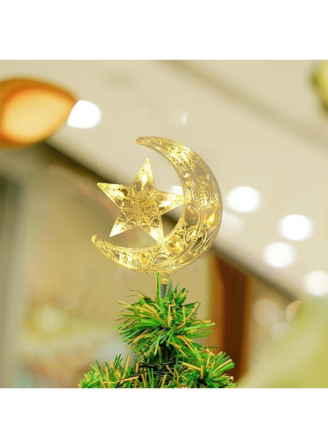 LED Christmas Tree Topper Star and Moon Plastic Ornament Warm White Light Xmas Tree Decoration for Holiday Party Indoor Use Ramadan - Image 4