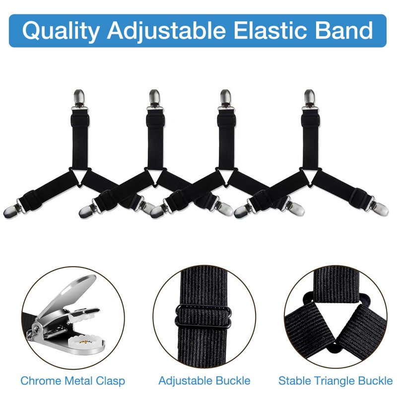 FEELING MALL Bed Sheet Holders Straps 3 Ways Sheet Fasteners Fitted Corner Grippers Elastic Adjustable Hooks Suspenders | Elastic Bed Sheet Straps, Fitted Bed Sheet Holders for Corners Sheet Clips - Image 4