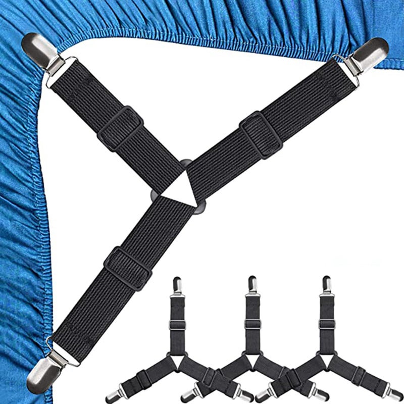 FEELING MALL Bed Sheet Holders Straps 3 Ways Sheet Fasteners Fitted Corner Grippers Elastic Adjustable Hooks Suspenders | Elastic Bed Sheet Straps, Fitted Bed Sheet Holders for Corners Sheet Clips - Image 1