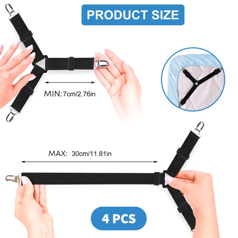 FEELING MALL Bed Sheet Holders Straps 3 Ways Sheet Fasteners Fitted Corner Grippers Elastic Adjustable Hooks Suspenders | Elastic Bed Sheet Straps, Fitted Bed Sheet Holders for Corners Sheet Clips - Image 3