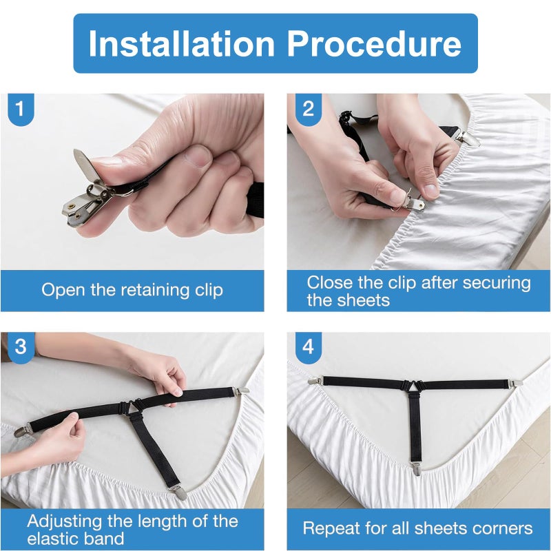 FEELING MALL Bed Sheet Holders Straps 3 Ways Sheet Fasteners Fitted Corner Grippers Elastic Adjustable Hooks Suspenders | Elastic Bed Sheet Straps, Fitted Bed Sheet Holders for Corners Sheet Clips - Image 5