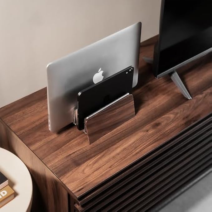 rayihni VERTICAL LAPTOP STAND ADJUSTABLE PREMIUM WALNUT WOOD DOCK CLAMSHELL STAND MACBOOK HOLDER FOR DESK - WALNUT WOOD | DUAL SLOT - Image 2