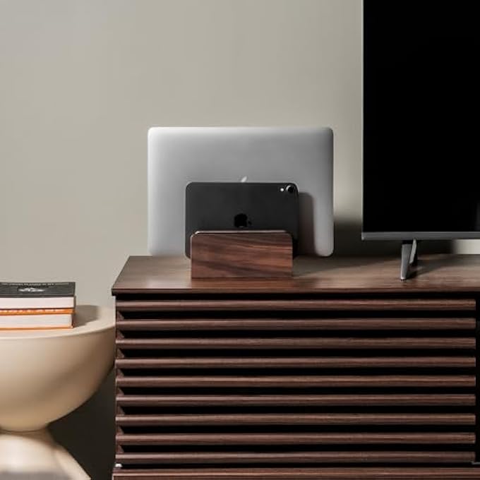 rayihni VERTICAL LAPTOP STAND ADJUSTABLE PREMIUM WALNUT WOOD DOCK CLAMSHELL STAND MACBOOK HOLDER FOR DESK - WALNUT WOOD | DUAL SLOT - Image 3
