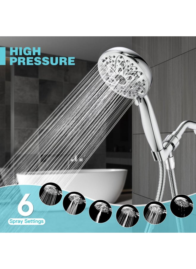 JDO JDO Shower Head with Handheld, High Pressure Handheld Shower Head 6 Settings, Detachable Shower Head Set with Stainless Steel Hose and Shower Bracket (Chrome)  - Image 1