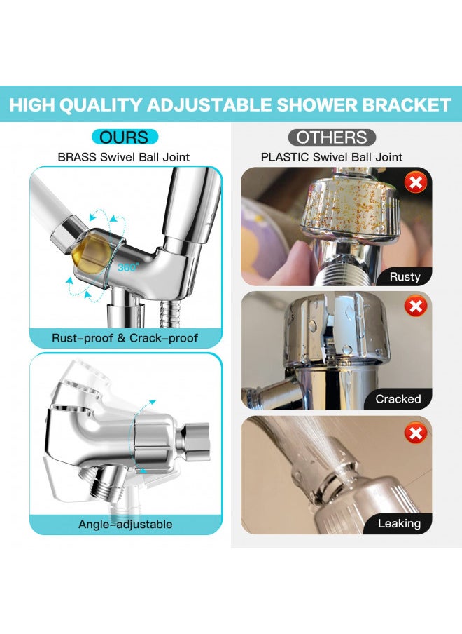 JDO JDO Shower Head with Handheld, High Pressure Handheld Shower Head 6 Settings, Detachable Shower Head Set with Stainless Steel Hose and Shower Bracket (Chrome)  - Image 3