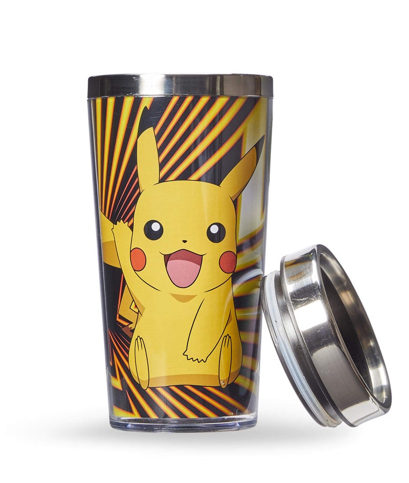 جاست فانكي Pokemon Pikachu Travel Mug - 16 Oz BPA pumbler car pumblate مع غطاء معدني مقاوم للانسكاب والفولاذ المقاوم للصدأ - الفراغ المزدوج الفراغ المعزول مع الكوب الحراري للمشروبات الساخنة والباردة - Image 2