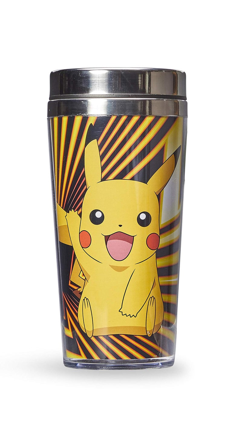 جاست فانكي Pokemon Pikachu Travel Mug - 16 Oz BPA pumbler car pumblate مع غطاء معدني مقاوم للانسكاب والفولاذ المقاوم للصدأ - الفراغ المزدوج الفراغ المعزول مع الكوب الحراري للمشروبات الساخنة والباردة - Image 1