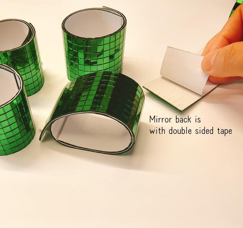 MEYA Green SelfAdhesive Glass Mirror Mosaic2400Pcs 5x5mm Mirror Tiles for DIY Disco Ball Cowboy Hat Vase Bottle Interior Decoration Green 2400pcs - Image 2