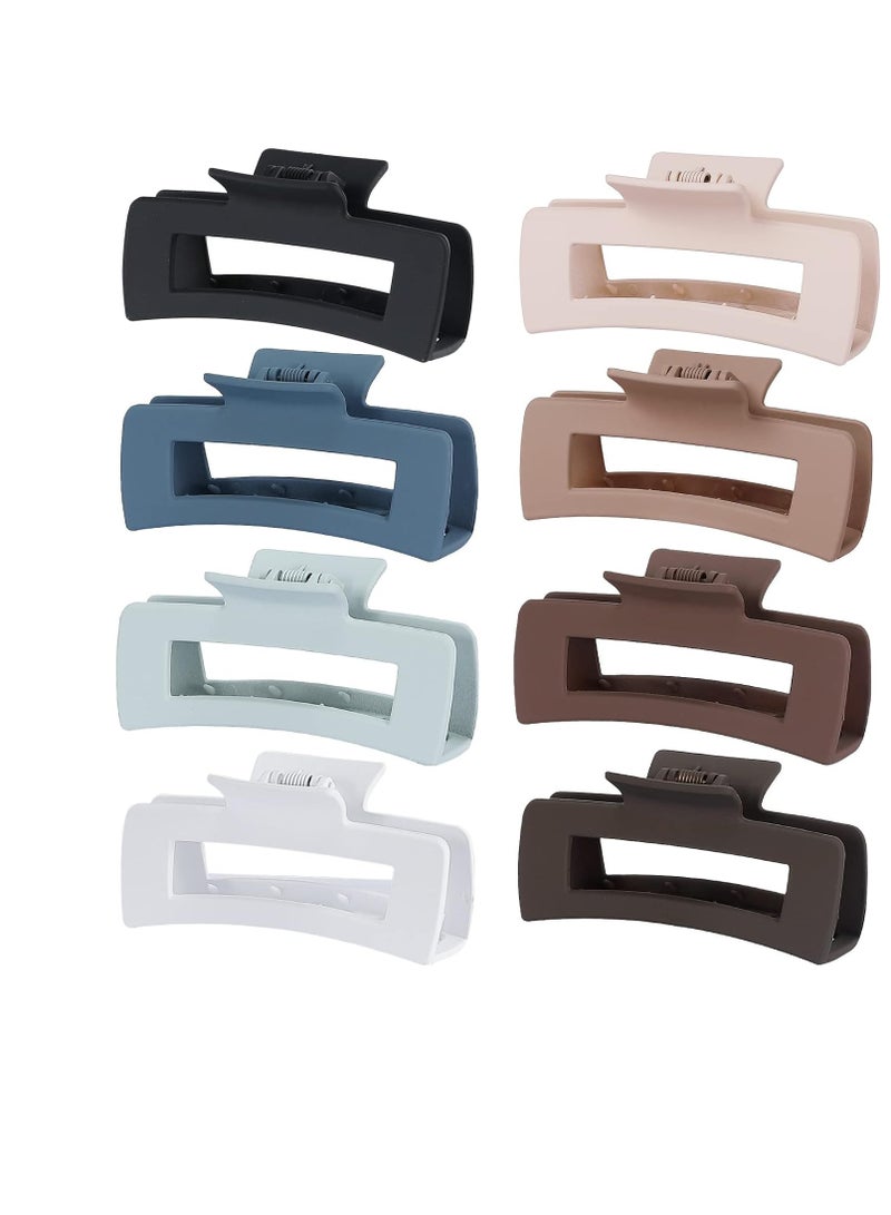 C 4.1 Inch Large Hair Claw Clips 8 Pcs Rectangle Big Hair Clips for Thick Hair Nonslip Acrylic Banana Jaw Clips Hair Accessories for Women and Girls (Blue Brown) - Image 1
