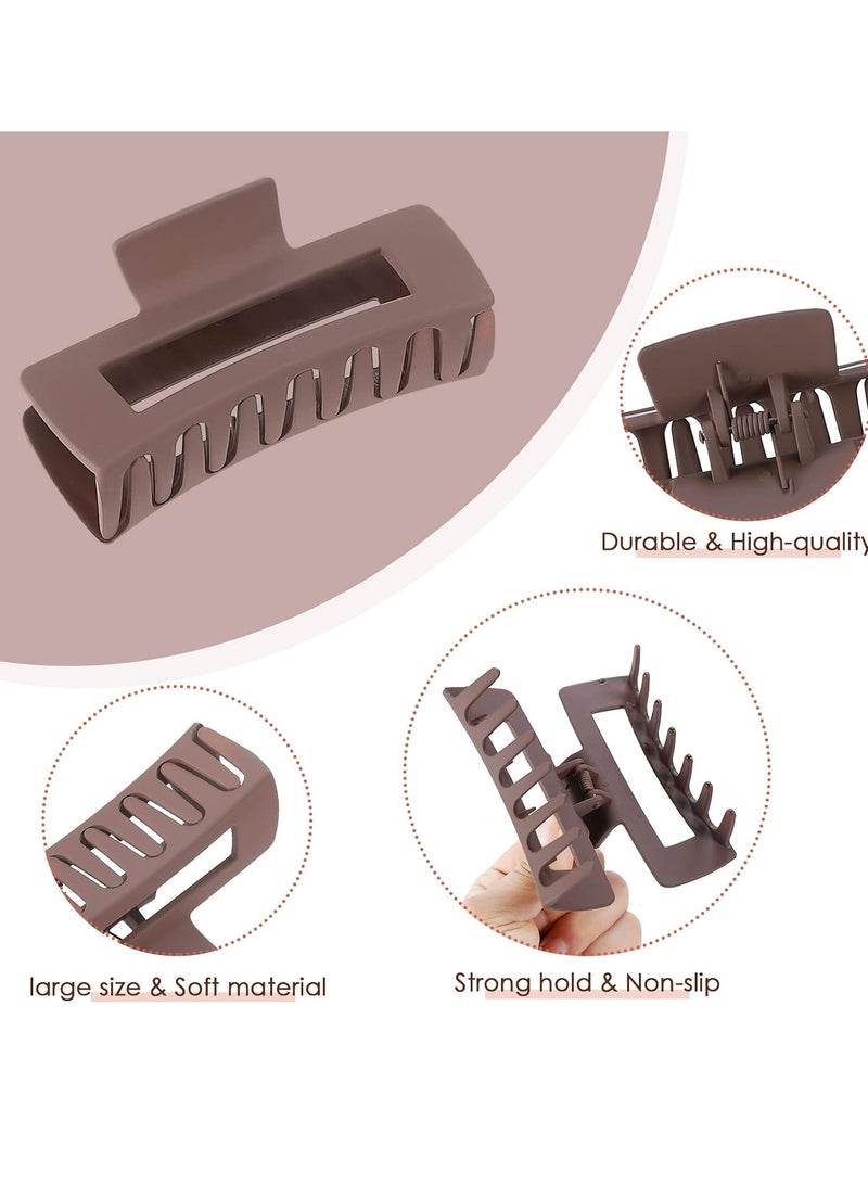 C 4.1 Inch Large Hair Claw Clips 8 Pcs Rectangle Big Hair Clips for Thick Hair Nonslip Acrylic Banana Jaw Clips Hair Accessories for Women and Girls (Blue Brown) - Image 3