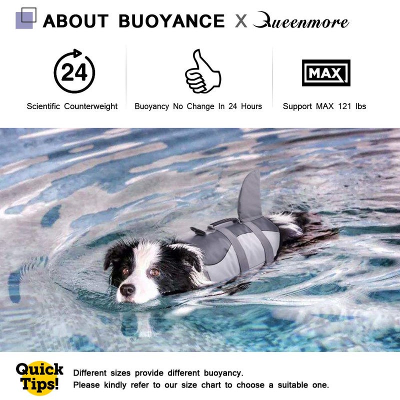 Queenmore Dog Life Jacket Ripstop Dog Safety Vest Adjustable Preserver with High Buoyancy and Durable Rescue Handle for Small,Medium,Large Dogs, Grey Shark Medium - Image 5
