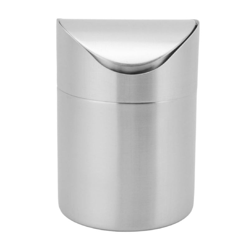 Mini Desktop Trash Can with Swing Lid Small Countertop Tiny Garbage Bin for Car Office 304 Stainless Steel Silver - Image 1