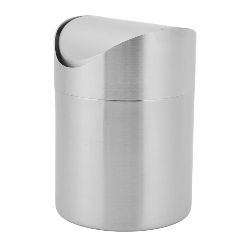 Mini Desktop Trash Can with Swing Lid Small Countertop Tiny Garbage Bin for Car Office 304 Stainless Steel Silver - Image 3