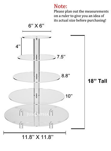 Jusalpha 5 Tier Round Acrylic Cupcake Stand-cake stand-dessert stand, cupcake Tower 5RFs (5 Tier With Base) - Image 2