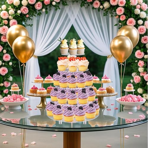 Jusalpha 5 Tier Round Acrylic Cupcake Stand-cake stand-dessert stand, cupcake Tower 5RFs (5 Tier With Base) - Image 4