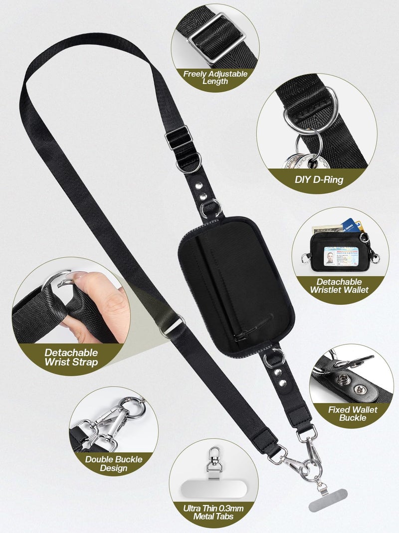 Tiostep Clip and Go Strap for Phone with Wallet Crossbody Phone Lanyard Adjustable and Detachable RFID Wristlet Wallet with ID Window and Zipper, Black(L) - Image 5