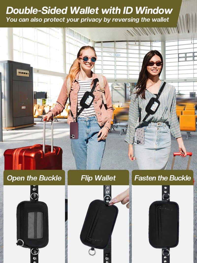 Tiostep Clip and Go Strap for Phone with Wallet Crossbody Phone Lanyard Adjustable and Detachable RFID Wristlet Wallet with ID Window and Zipper, Black(L) - Image 3