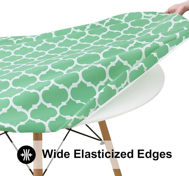 smiry Round Picnic Tablecloth, Waterproof Elastic Fitted Table Covers for 36" - 44" Tables, Wipeable Flannel Backed Vinyl Tablecloths for Camping, Indoor, Outdoor, Sage Green & White - Image 3