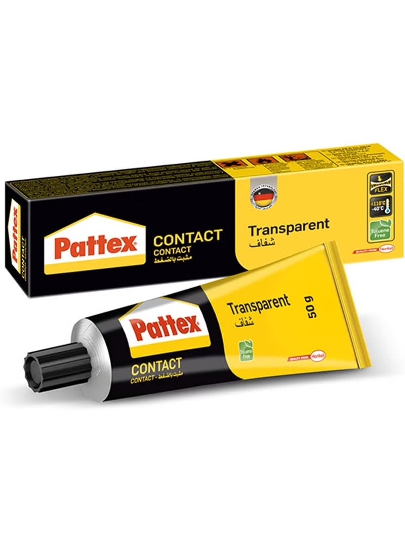 Pattex Transparent Contact Adhesive (50g) | Toluene-Free Clear Glue | Universal Strong Bond for Plastic, PVC, Metal & Leather | Heat-Resistant & Flexible Adhesive - Image 1