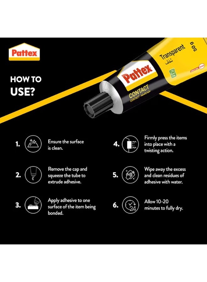 Pattex Transparent Contact Adhesive (50g) | Toluene-Free Clear Glue | Universal Strong Bond for Plastic, PVC, Metal & Leather | Heat-Resistant & Flexible Adhesive - Image 3