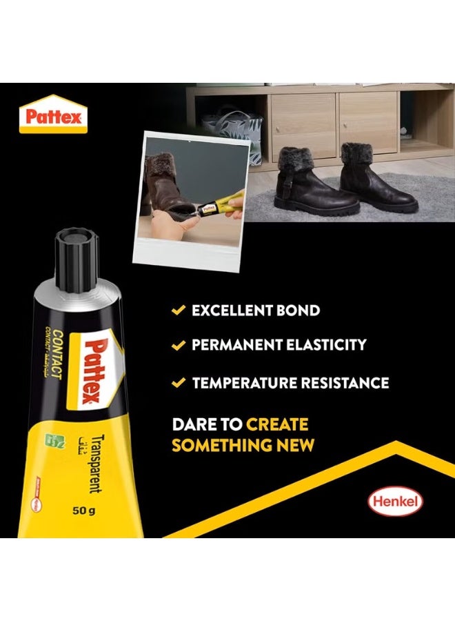 Pattex Transparent Contact Adhesive (50g) | Toluene-Free Clear Glue | Universal Strong Bond for Plastic, PVC, Metal & Leather | Heat-Resistant & Flexible Adhesive - Image 2
