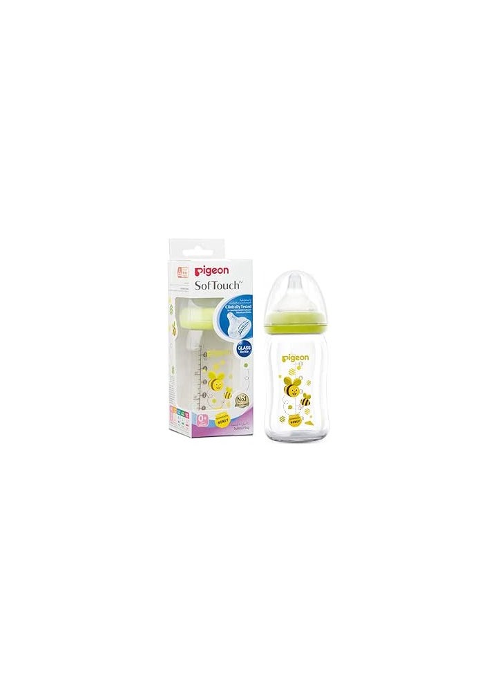 pigeon - Wide decorative feeding bottle 160 ml,  The bottle's twist-cap shape makes it easy to hold, and it's made of premium borosilicate glass with excellent transparency and high temperature resistance. BPA free - Image 1