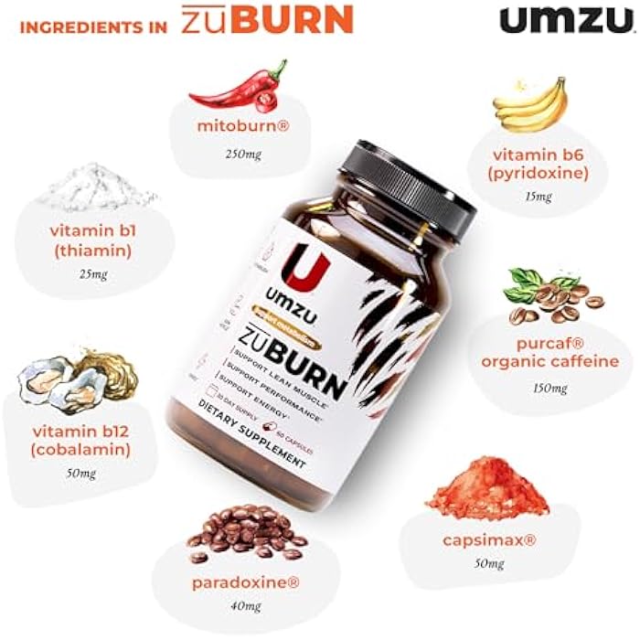 UMZU مكمل دعم الطاقة UMZU ZuBurn - إمداد لمدة 30 يومًا - كافيين، ميتوبورن، كابسيمكس، حبوب الجنة، B6 و B12 - يدعم الطاقة اليومية والتركيز ونمط الحياة النشط - cGMP، تم تجميعه في الولايات المتحدة - Image 3