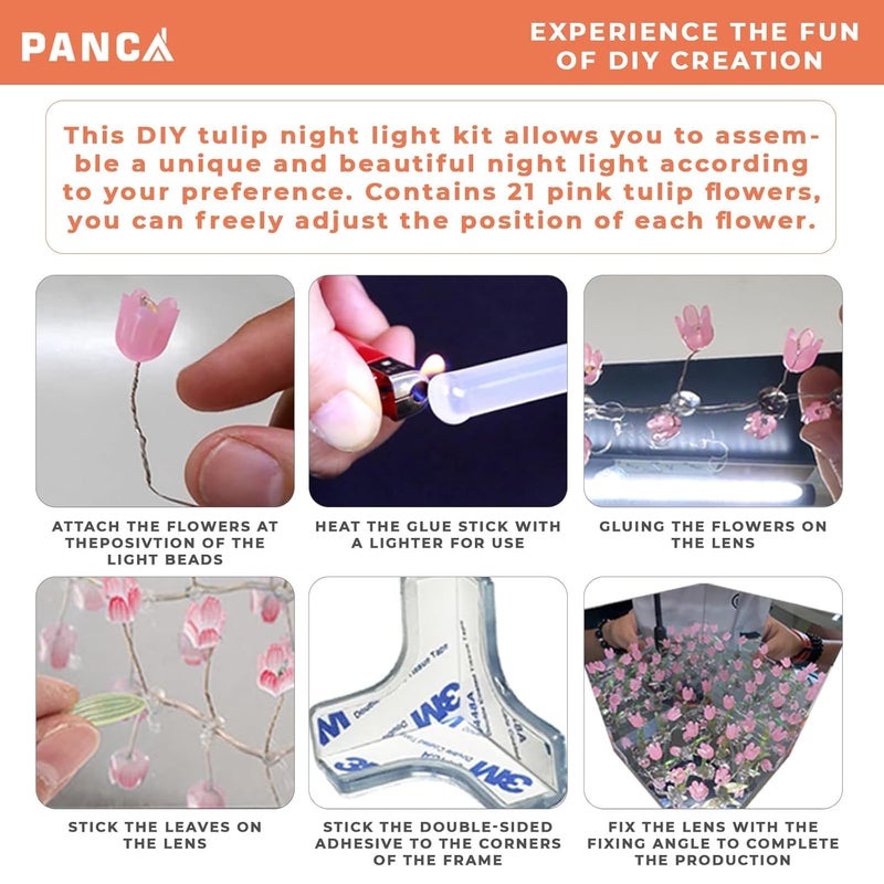 PANCA اصنعها بنفسك - مصباح مرآة مكعب توليب، 30 زهرة مصباح LED زينة، 2 في 1 زينة مرآة وطاولة لغرفة النوم والمعيشة وزينة سطح المكتب هدية عيد ميلاد - Image 5
