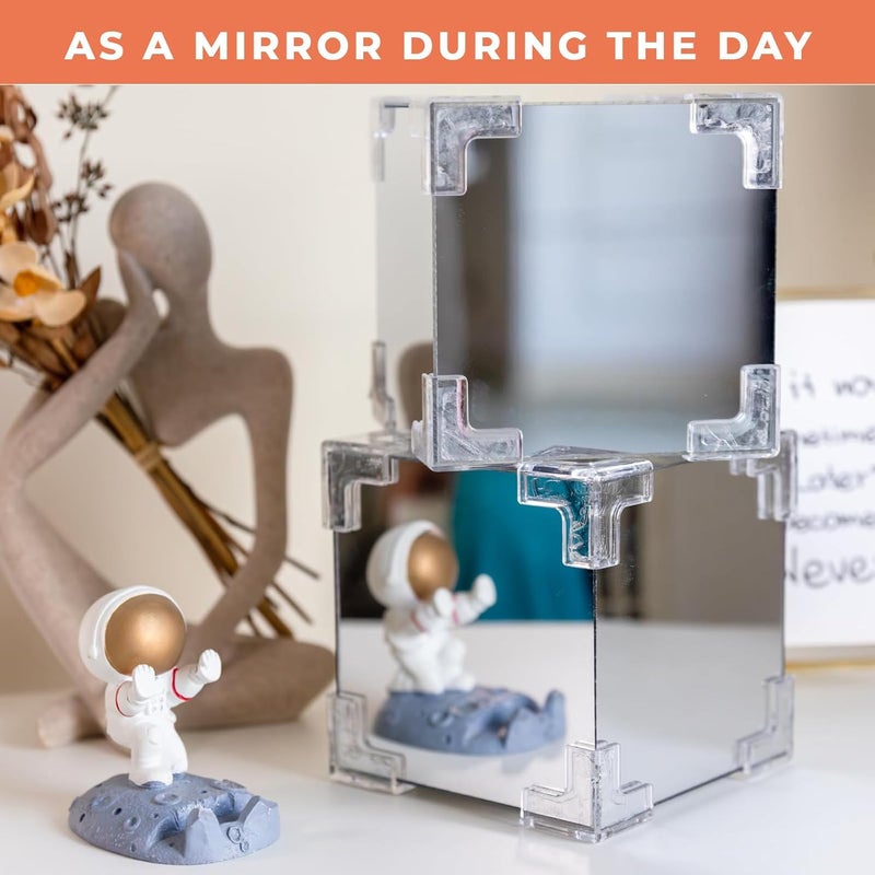 PANCA اصنعها بنفسك - مصباح مرآة مكعب توليب، 30 زهرة مصباح LED زينة، 2 في 1 زينة مرآة وطاولة لغرفة النوم والمعيشة وزينة سطح المكتب هدية عيد ميلاد - Image 4