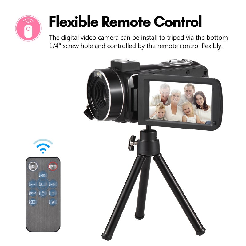 2.7K Digital Video Camera Camcorder DV Recorder 48MP 16X Digital Zoom 3.0 Inch IPS Touch Panel Supports Face Detection Beauty Face Smile Capture Anti-shake with 2pcs Batteries + Remote Control - Image 5