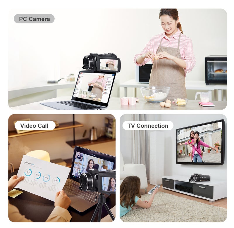 2.7K Digital Video Camera Camcorder DV Recorder 48MP 16X Digital Zoom 3.0 Inch IPS Touch Panel Supports Face Detection Beauty Face Smile Capture Anti-shake with 2pcs Batteries + Remote Control - Image 3