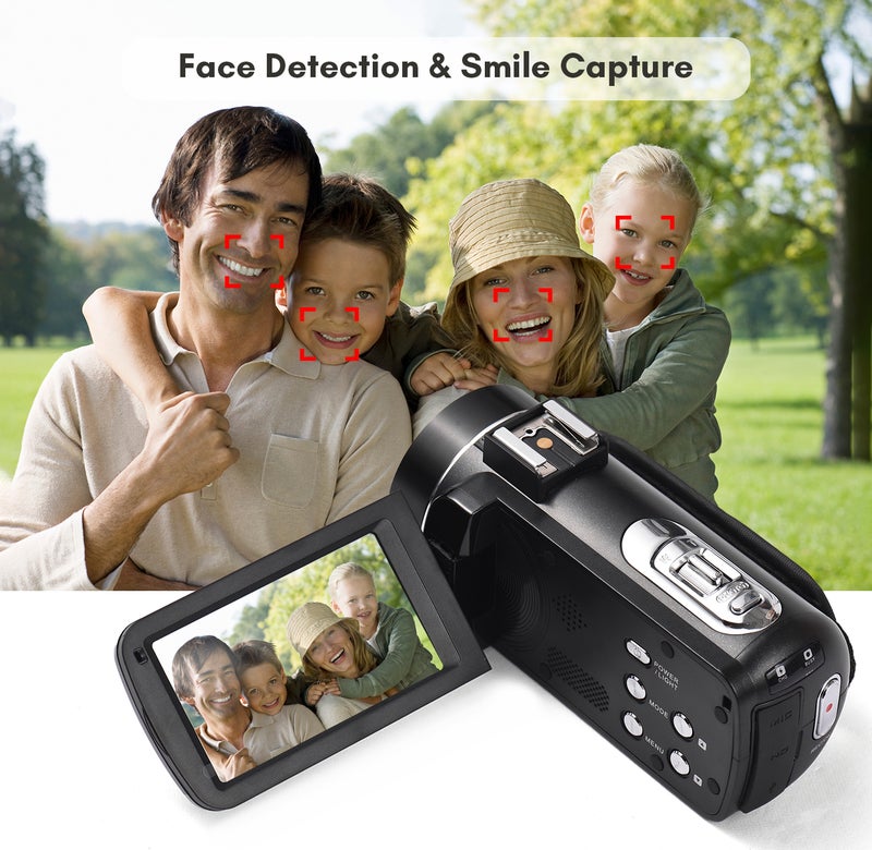 2.7K Digital Video Camera Camcorder DV Recorder 48MP 16X Digital Zoom 3.0 Inch IPS Touch Panel Supports Face Detection Beauty Face Smile Capture Anti-shake with 2pcs Batteries + Remote Control - Image 2