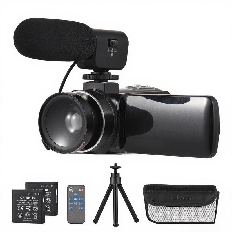 2.7K Digital Video Camera Camcorder DV Recorder 48MP 16X Digital Zoom 3.0 Inch IPS Touch Panel Supports Face Detection Beauty Face Smile Capture Anti-shake with 2pcs Batteries + Remote Control - Image 1