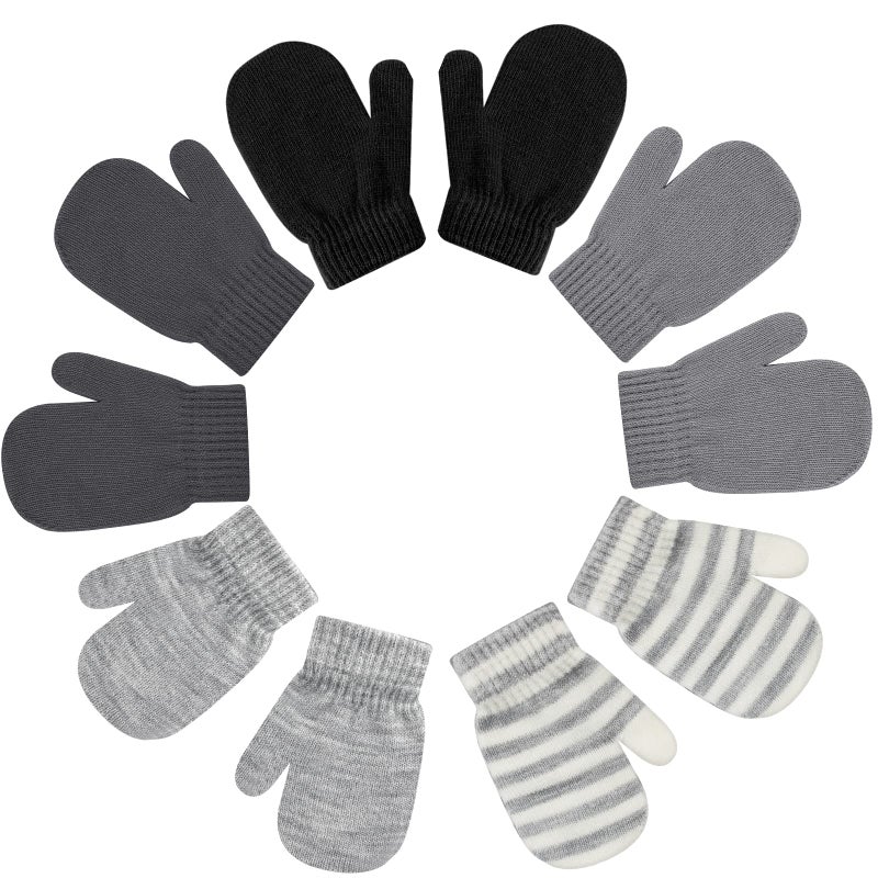 ONESING 5 Pair Toddler Mittens and Gloves - Warm Winter Gloves for Girls Boys, Black - Image 4