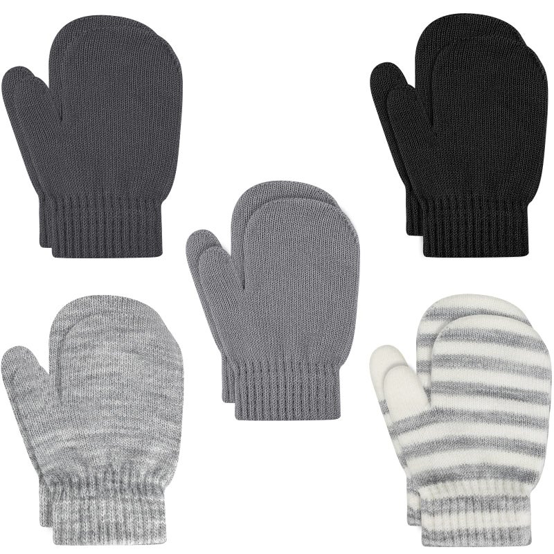 ONESING 5 Pair Toddler Mittens and Gloves - Warm Winter Gloves for Girls Boys, Black - Image 1
