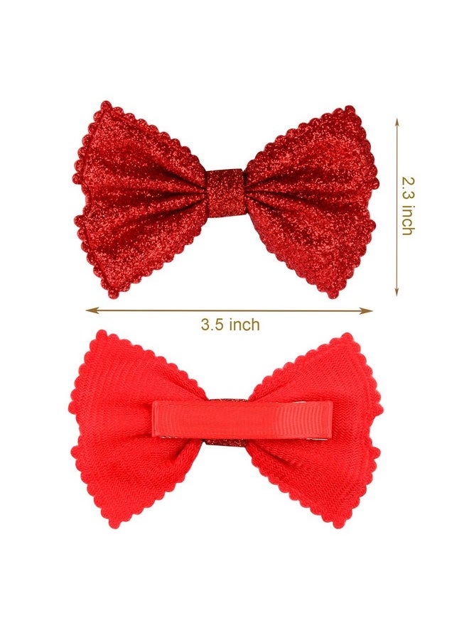 HoveBeaty Glitter Bow Hair Clips Sparkly Bowknot Hair Barrettes 4 Pcs (Red)  - Image 3