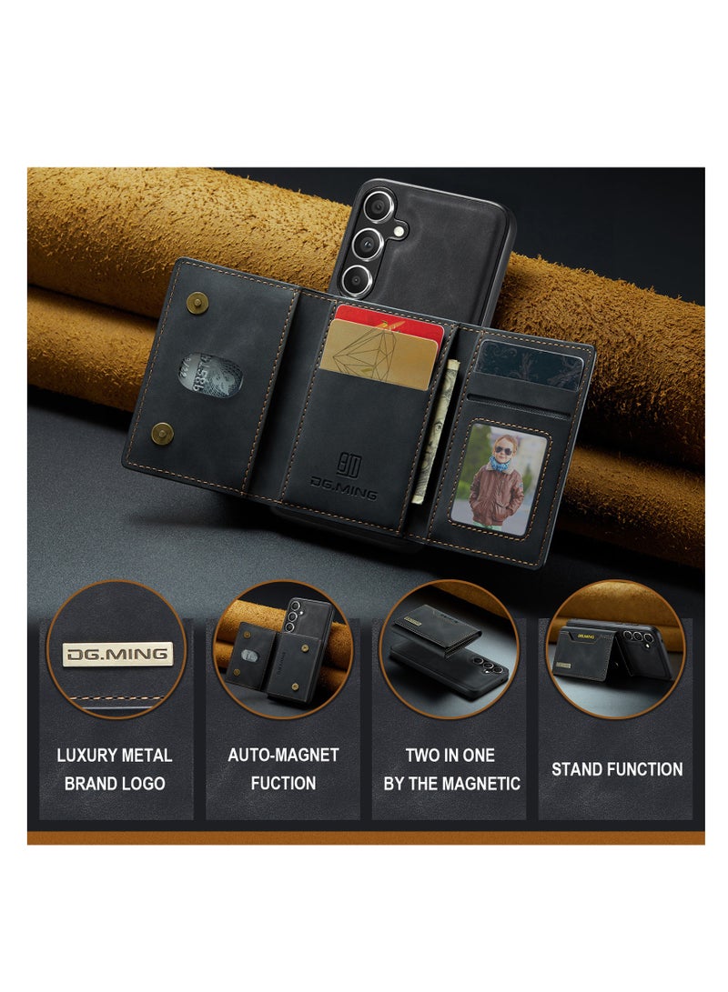 DGMING Wallet Case for Samsung Galaxy S24 Plus , DG.MING Premium Leather Phone Case Back Cover Magnetic Detachable with Trifold Wallet Card Holder Pocket for Samsung Galaxy S24 Plus (Black)  - Image 4