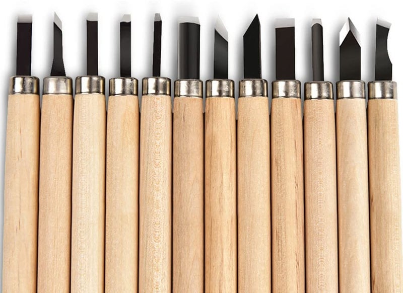 URBAN BOX 12pcs Professional Wood Carving Chisel Set, Carbon Steel Woodworking Chisels, Power Grip Carving Tools Great for Beginners & Kids - Image 1