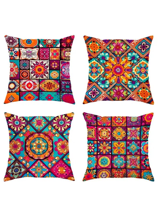 Mandala Checkered Bohemian Cushion Cover 18x18 Inch Random Color Zipper Closure - Image 1