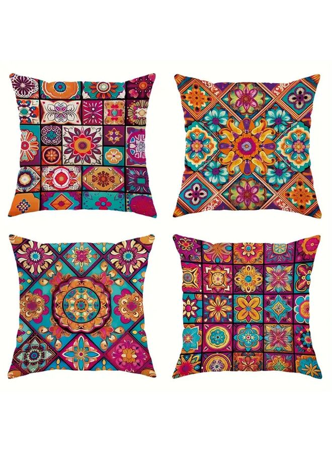 Mandala Checkered Bohemian Cushion Cover 18x18 Inch Random Color Zipper Closure - Image 2