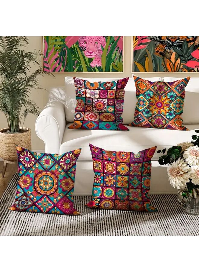 Mandala Checkered Bohemian Cushion Cover 18x18 Inch Random Color Zipper Closure - Image 3