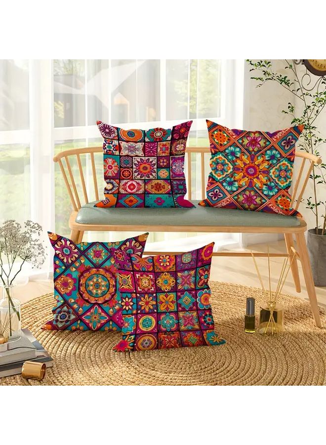 Mandala Checkered Bohemian Cushion Cover 18x18 Inch Random Color Zipper Closure - Image 5