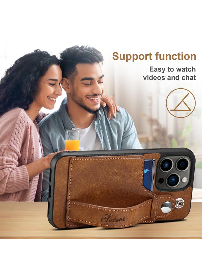 Suteni Case For iPhone 13 Pro 215 Wrist Strap PU Phone Case - Image 4