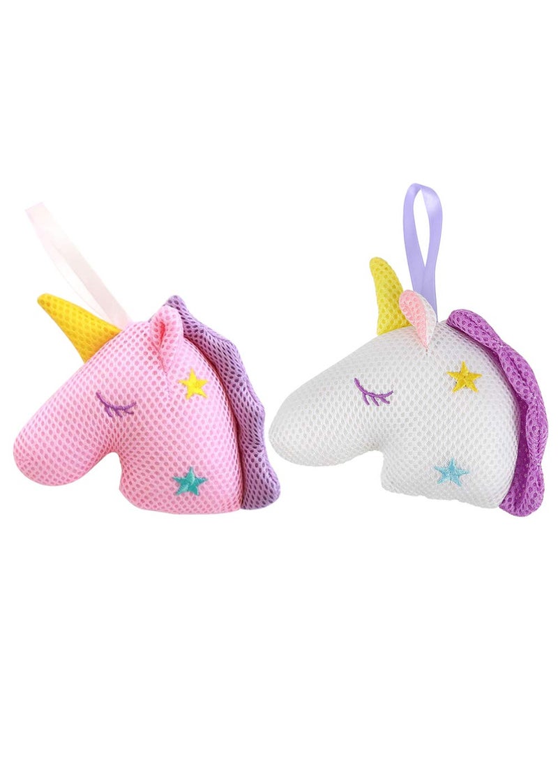minkissy - Minkissy 2pcs Unicorn Bath Shower Sponge Eco- Friendly Pouf Loofahs Exfoliating Mesh Brush Bath Shower Ball for Exfoliate Cleanse Soothe Skin - Image 1