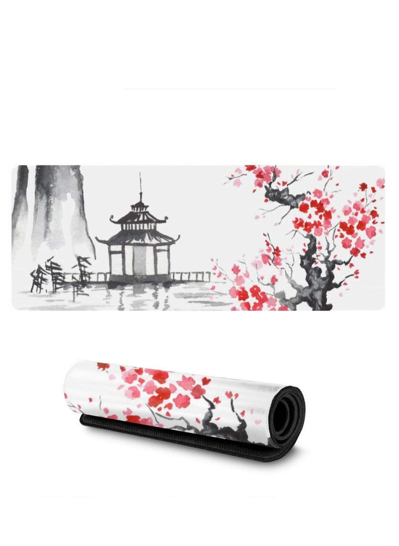 Excefore - Art Gaming Mouse Pad, Gaming Mouse Pad Cherry Blossom, Stitched Edges Mousepad, Extended Large Mouse Mat Desk Pad, Long Non-Slip Rubber Base Mice Pad (31.5 x 11.8 inches) - Image 1