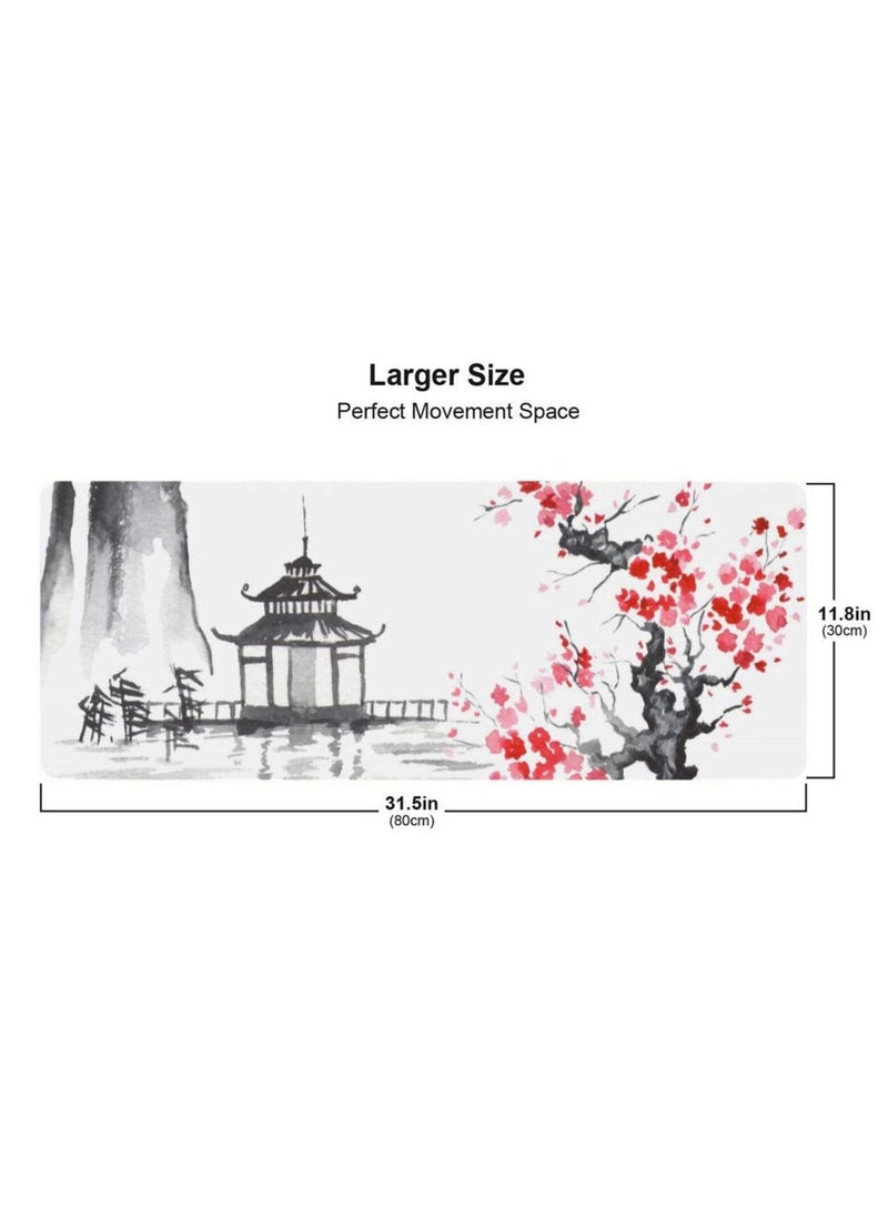 Excefore - Art Gaming Mouse Pad, Gaming Mouse Pad Cherry Blossom, Stitched Edges Mousepad, Extended Large Mouse Mat Desk Pad, Long Non-Slip Rubber Base Mice Pad (31.5 x 11.8 inches) - Image 1
