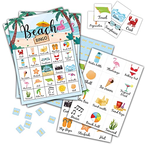 Levitatinyear Beach Bingo Game, Tropical Summer Themed Party Games with 24 Players, Hawaiian Supplies Activities, Luau Aloha Party Favors for Family Friends - Image 5