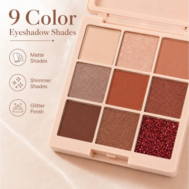 Me Now All in One Makeup Palette, 9 Color Eyeshadow with Highlighter Blusher Powder, Compact Travel Face Kit, Warm Nude Matte Shimmer Glitter Shades, Shade (02) - Image 2
