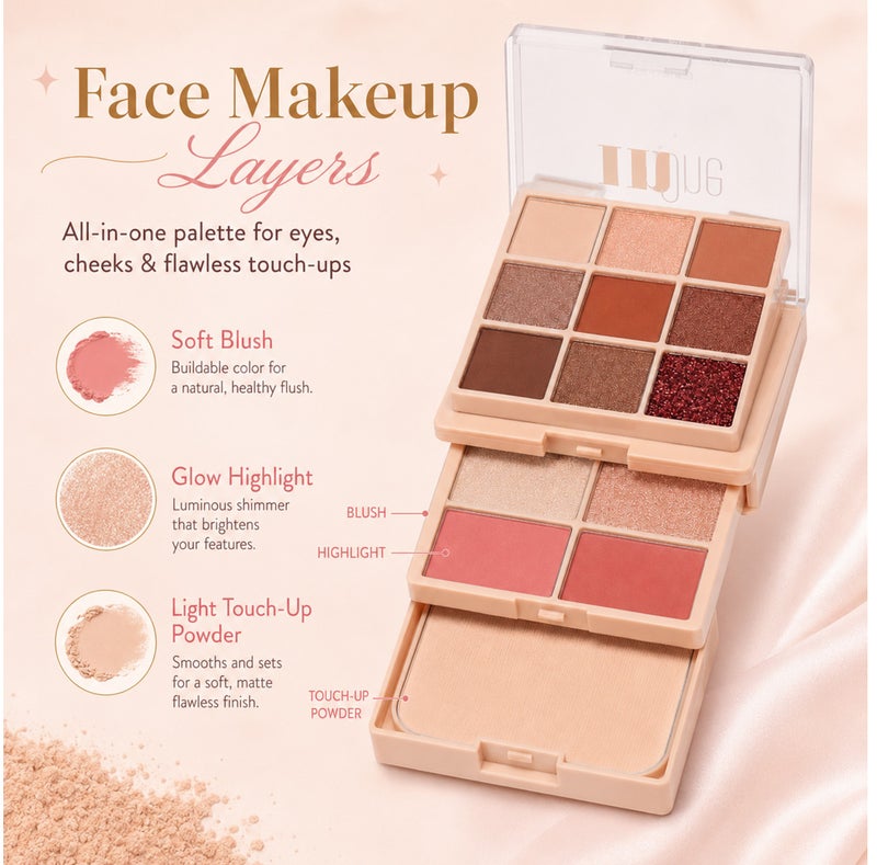 Me Now All in One Makeup Palette, 9 Color Eyeshadow with Highlighter Blusher Powder, Compact Travel Face Kit, Warm Nude Matte Shimmer Glitter Shades, Shade (02) - Image 3