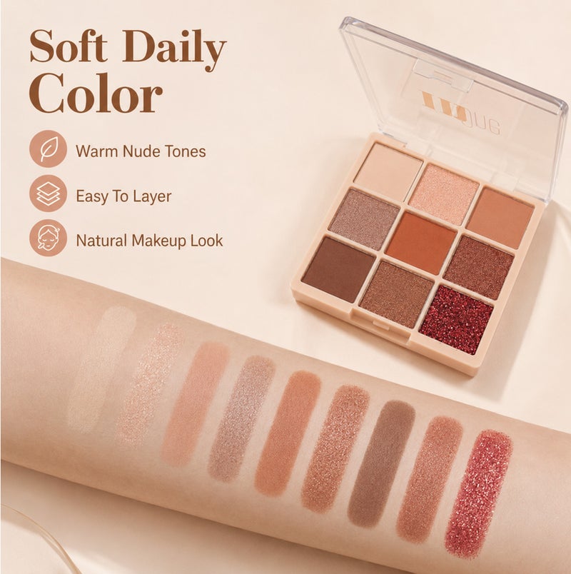 Me Now All in One Makeup Palette, 9 Color Eyeshadow with Highlighter Blusher Powder, Compact Travel Face Kit, Warm Nude Matte Shimmer Glitter Shades, Shade (02) - Image 4